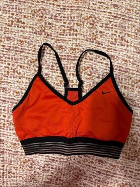 Nike Orange Sports Bra with Black Trim and Striped Elastic